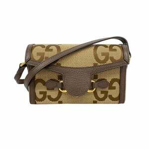 Gucci Horsebit Jumbo GG Shoulder Bag 699296 Canvas Leather Brown Women's